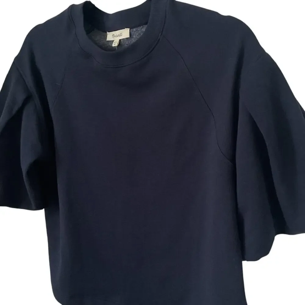 Madewell Puff-Sleeve Sweatshirt Tee Blue Size XXS oversized - Picture 7 of 9